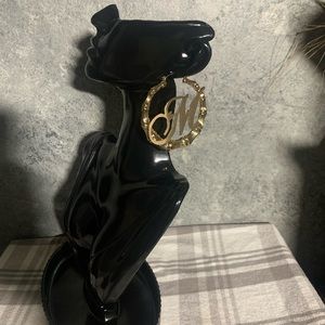 Large Initial “M” Bamboo Earrings